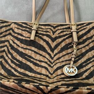 Michael Kors Zebra Pattern Tote in Tan and Brown